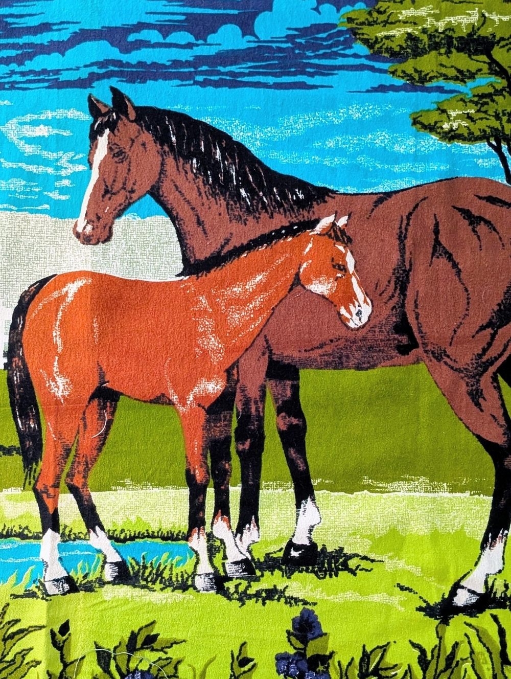 EUC Large 70s 54"x35" Vintage Turkish Herd of Horses Tapestry with Fringed Ends - Picture 3 of 7